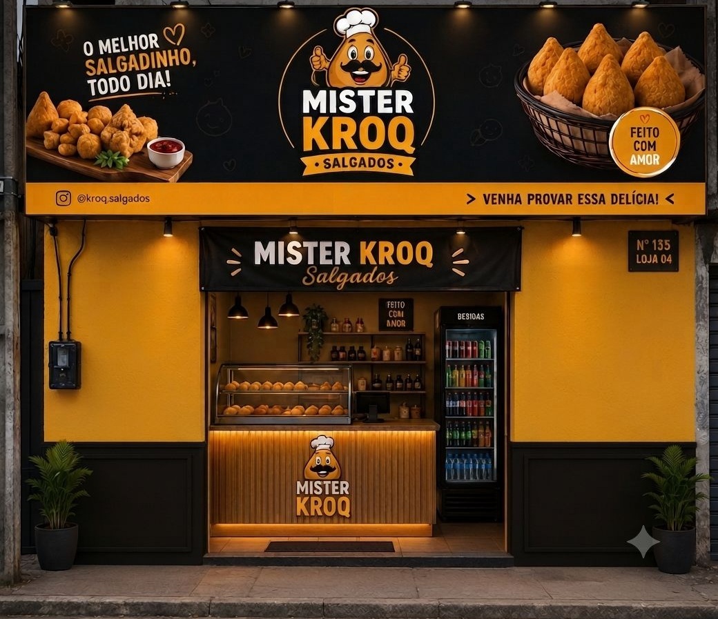 Fachada da loja Mister Kroq Salgados